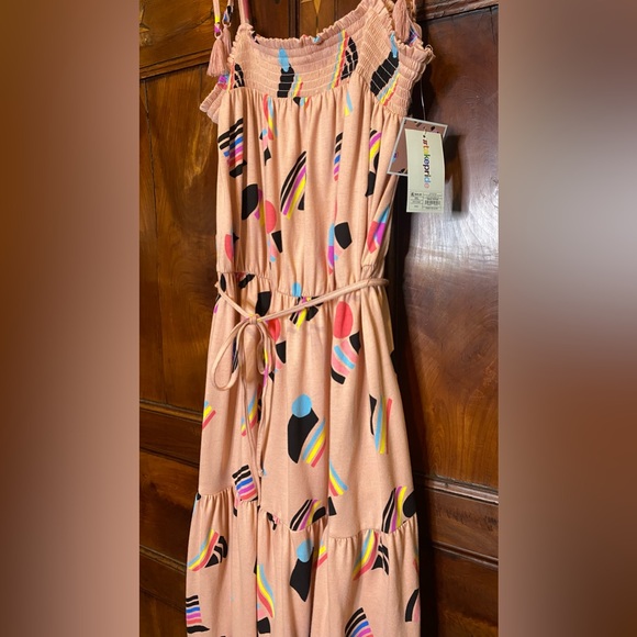 Target Tie Shoulder Summer Maxi XXL Dress 80’s Retro Peach Pink Teal Purple - Picture 4 of 14